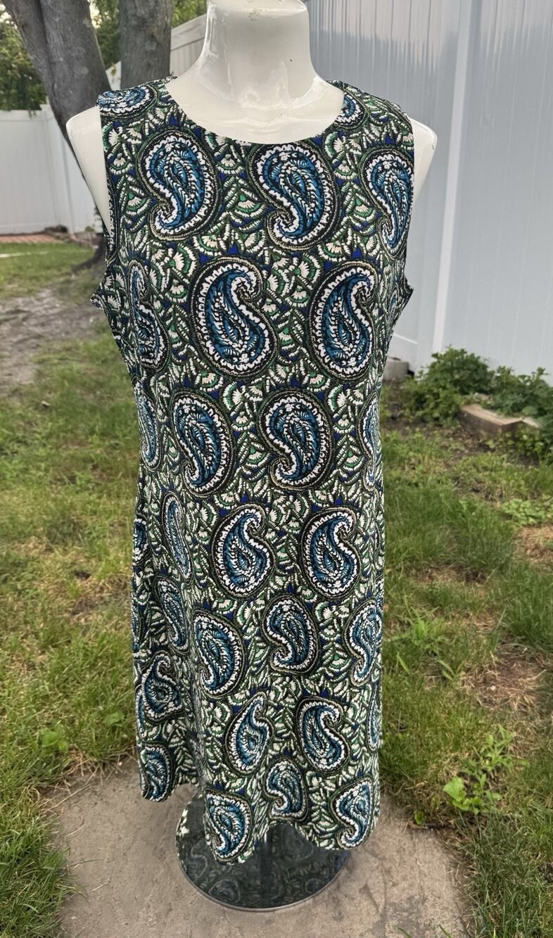 TOMMY HILFIGER Womens Green Paisley Jersey-Knit Sleeveless Shift Dress Size S